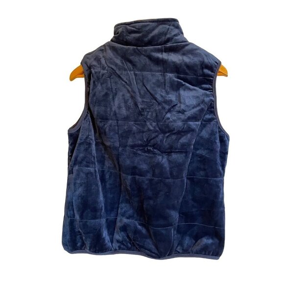Simply Vera Vera Wang Women's M Quilted Navy Velvet Vest Zip-Up pockets Coat - Picture 2 of 3